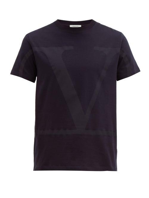 Matchesfashion.com Valentino - V Logo Print Cotton T Shirt - Mens - Navy