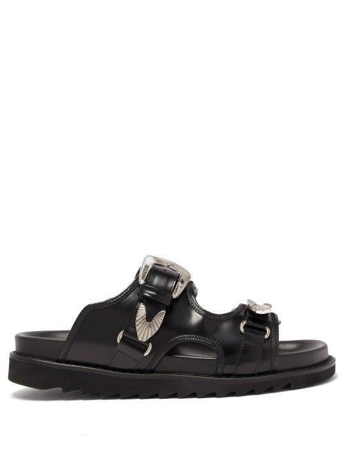 Matchesfashion.com Toga Virilis - Western Buckle Strap Leather Slides - Mens - Black