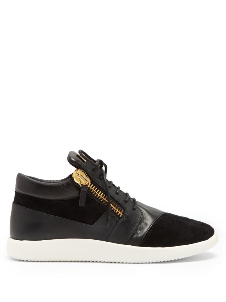 Giuseppe Zanotti Runner Mid-top Leather And Suede Trainers