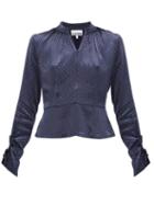 Matchesfashion.com Ganni - Open Back Polka Dot Satin Blouse - Womens - Navy