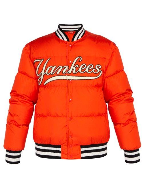 Matchesfashion.com Gucci - Ny Yankees Appliqud Down Filled Bomber Jacket - Mens - Orange
