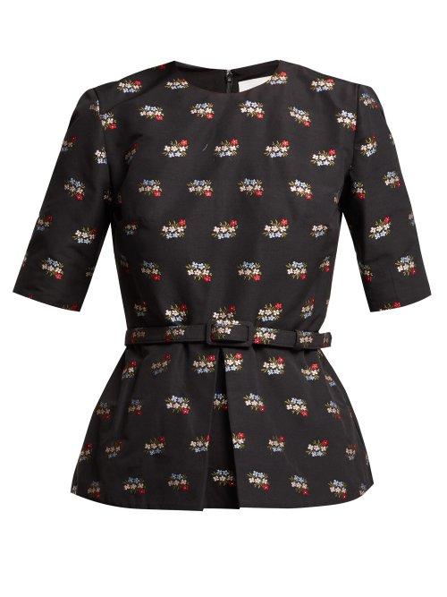 Matchesfashion.com Erdem - Catia Floral Fil Coup Cotton Blend Peplum Top - Womens - Black Multi
