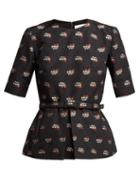 Matchesfashion.com Erdem - Catia Floral Fil Coup Cotton Blend Peplum Top - Womens - Black Multi