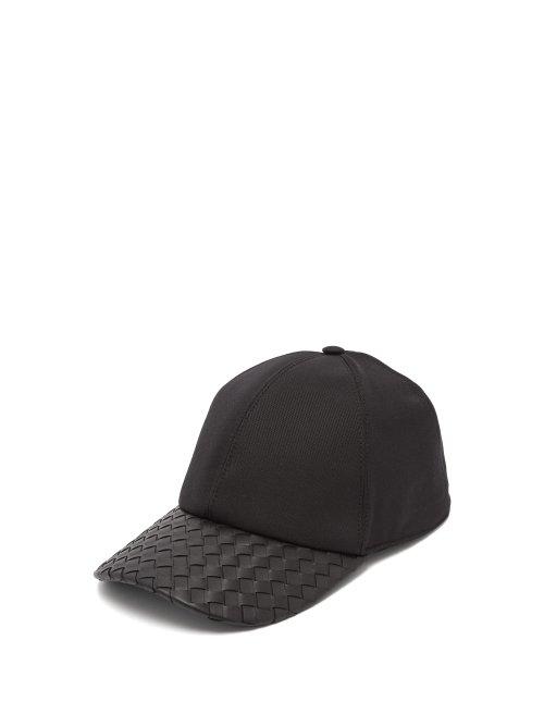 Matchesfashion.com Bottega Veneta - Intrecciato Leather And Cotton Blend Cap - Mens - Black