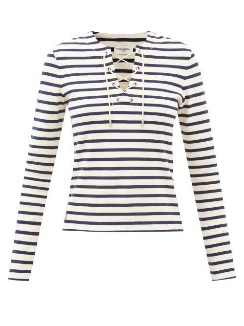 Saint Laurent - Striped Cotton-jersey T-shirt - Womens - Cream