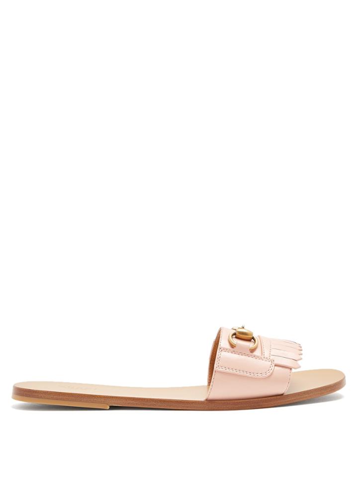 Gucci Fringe-detailed Horsebit Leather Slides
