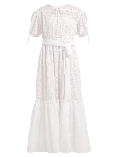 Matchesfashion.com Vika Gazinskaya - Perforated Cotton Poplin Maxi Dress - Womens - White