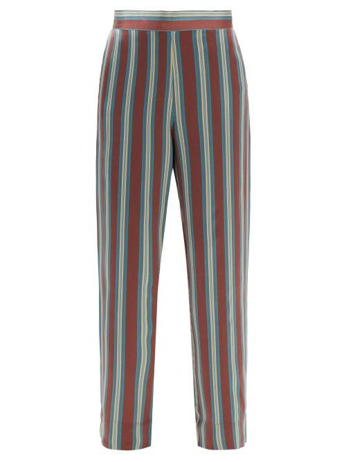 Asceno - London Striped Sandwashed-silk Pyjama Trousers - Womens - Red Stripe