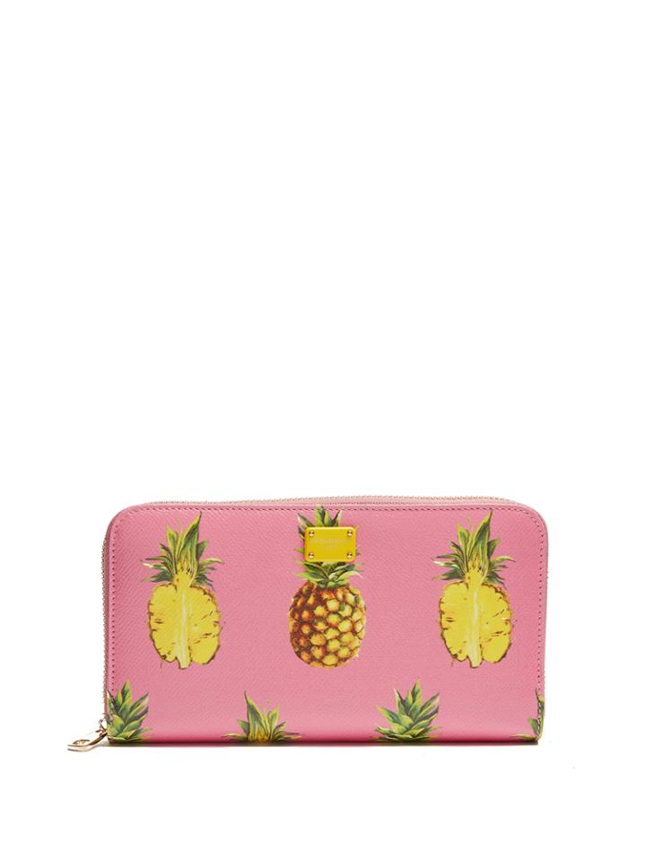 Dolce & Gabbana Pineapple-print Zip-around Leather Wallet