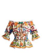 Dolce & Gabbana Majolica-print Off-the-shoulder Cotton-blend Top