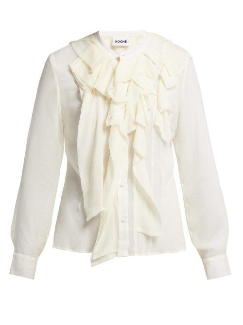 Matchesfashion.com Koch - Ruffled Silk Georgette Blouse - Womens - Cream