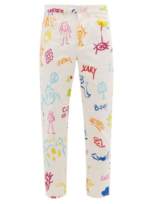 Matchesfashion.com Marcelo Burlon - High Rise Doodle Print Jeans - Mens - Multi