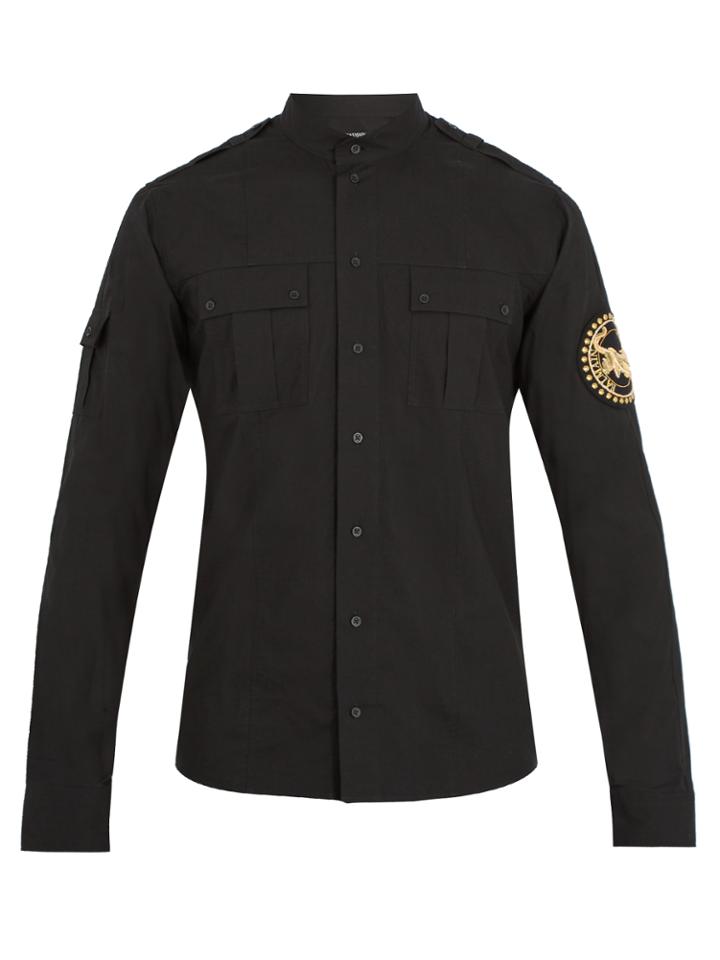 Balmain Crest-embroidered Cotton-poplin Shirt