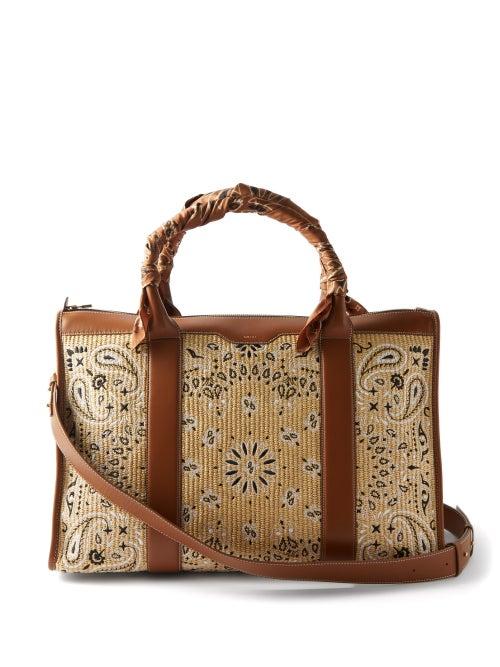Amiri - Leather-trimmed Bandana-embroidered Raffia Holdall - Mens - Brown
