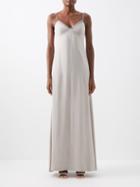 Brunello Cucinelli - Monili-trim Silk Crepe De Chine Slip Dress - Womens - Mid Tan