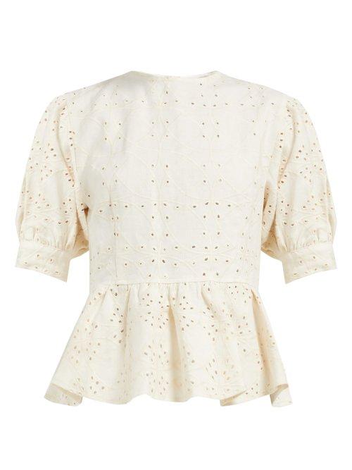 Matchesfashion.com Sir - Cherie Broderie Anglaise Linen Top - Womens - Cream