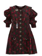 Matchesfashion.com Chopova Lowena - Puff-sleeve Flocked-floral Organic-cotton Dress - Womens - Black Red