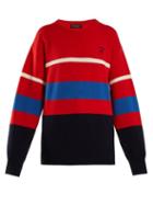 Matchesfashion.com Burberry - Logo Embroidered Striped Wool Sweater - Womens - Red