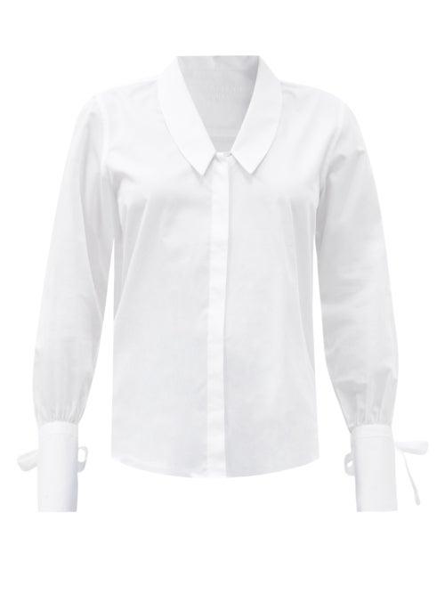 Matchesfashion.com Bourrienne Paris X - Diva Knotted-cuff Cotton-satin Shirt - Womens - White