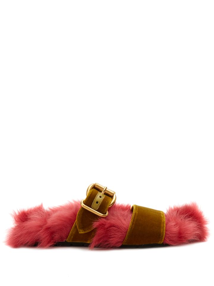 Prada Shearling-lined Velvet Slides