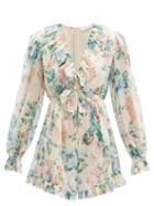 Matchesfashion.com Zimmermann - Verity Floral Print Cotton Blend Organdy Playsuit - Womens - Multi
