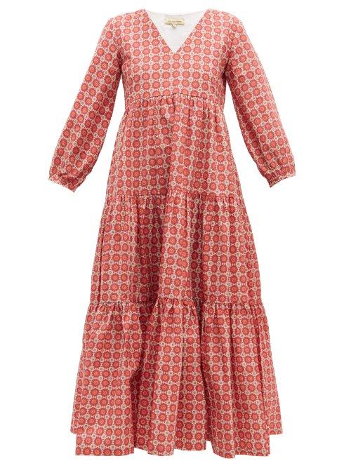 Matchesfashion.com Muzungu Sisters - Frangipani Circle Print Tiered Cotton Dress - Womens - Purple Multi