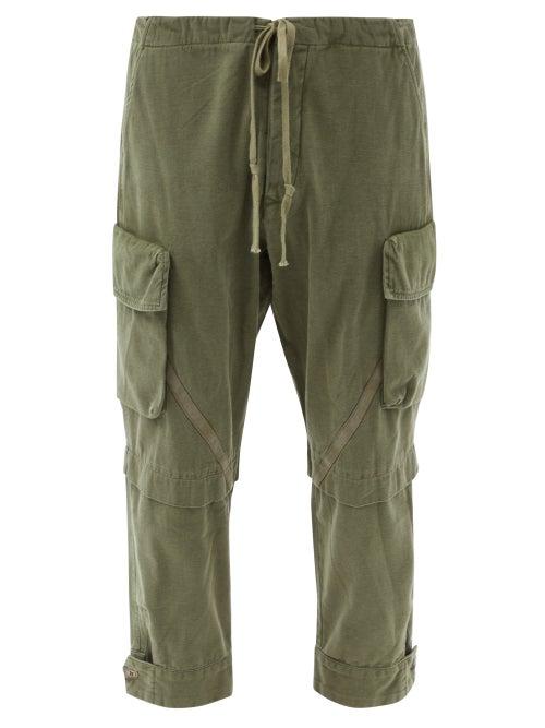 Matchesfashion.com Greg Lauren - Baker Slubbed Cotton-twill Cargo Trousers - Mens - Green