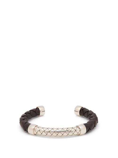 Matchesfashion.com Bottega Veneta - Intrecciato Leather Cuff - Mens - Brown