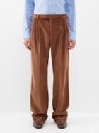 Gucci - Pleated Cotton-corduroy Trousers - Mens - Dark Brown