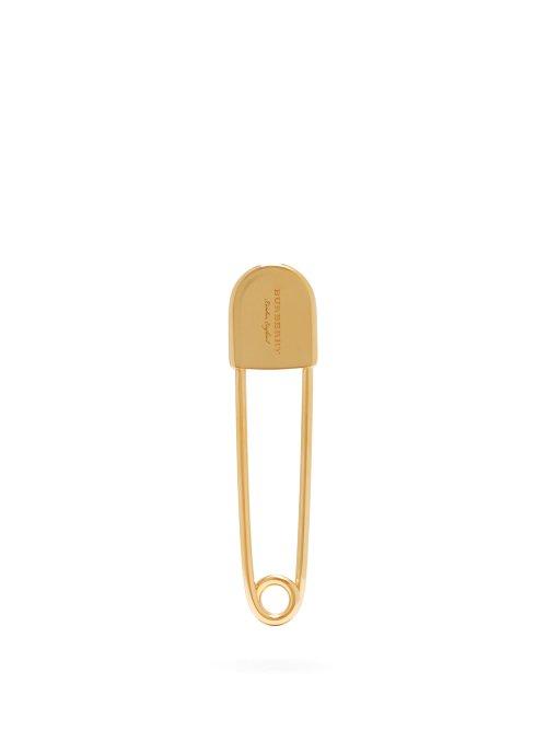 Matchesfashion.com Burberry - Logo Engraved Safety Pin Brooch - Womens - Gold