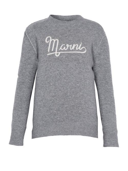 Ladies Rtw Marni - Logo-embroidered Wool Sweater - Womens - Grey