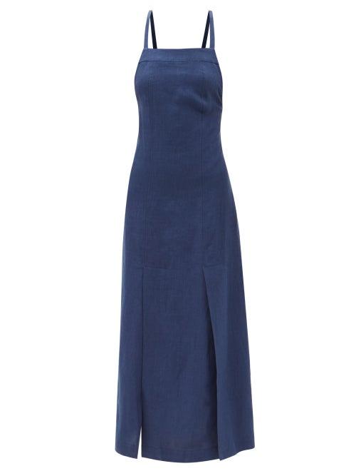Three Graces London - Yola Square-neck Linen Dress - Womens - Navy