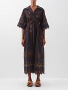 Vita Kin - Greta Embroidered Linen Midi Dress - Womens - Black Multi