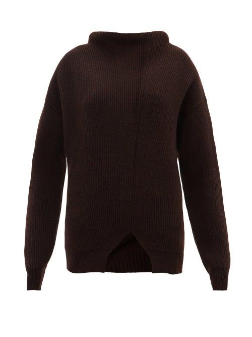 The Row - Dassimo Draped High-neck Ribbed Sweater - Womens - Brown