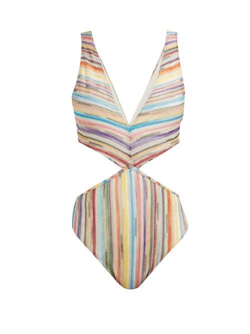 Matchesfashion.com Missoni Mare - Striped Cut Out Knitted Mesh Swimsuit - Womens - Multi