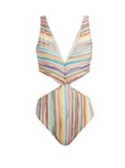 Matchesfashion.com Missoni Mare - Striped Cut Out Knitted Mesh Swimsuit - Womens - Multi