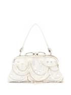 Matchesfashion.com Erdem - Crystal-embellished Floral-brocade Clutch Bag - Womens - White