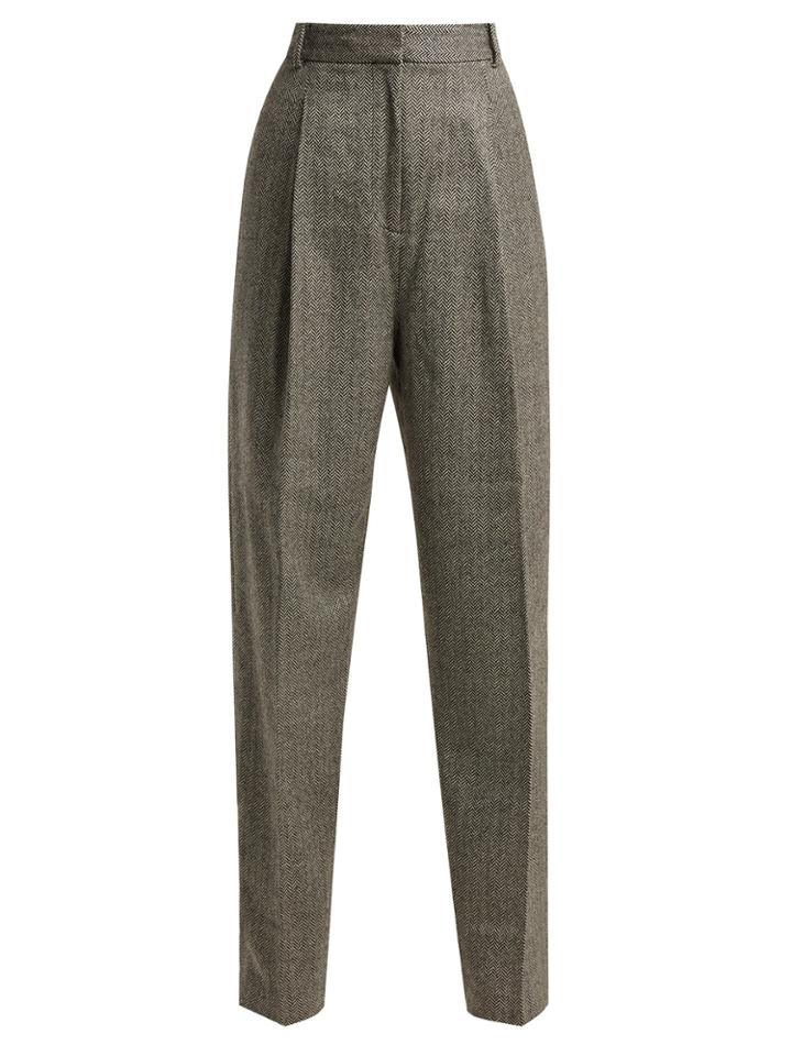 Tibi High-rise Herringbone Wool-blend Trousers