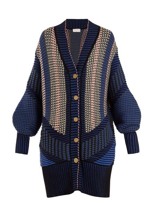 Matchesfashion.com Peter Pilotto - Striped Cotton Blend Cardigan - Womens - Navy Multi