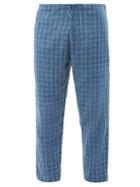 11.11 / Eleven Eleven - Windowpane-check Organic Cotton Trousers - Mens - Indigo