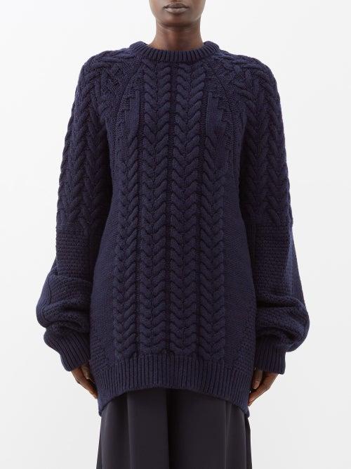 Raey - Oversized Contrast-panel Wool-blend Sweater - Womens - Navy