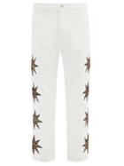 Matchesfashion.com Lost Daze - Leopard Star-appliqu Denim Jeans - Mens - White