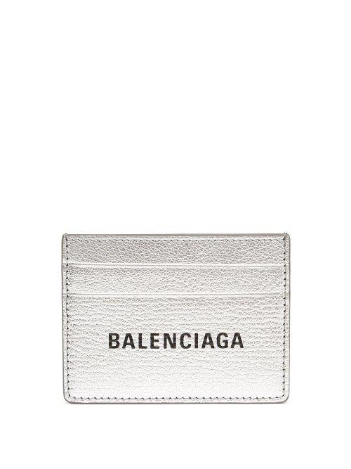 Matchesfashion.com Balenciaga - Everyday Logo Metallic Leather Cardholder - Womens - Silver