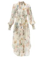 Matchesfashion.com Zimmermann - Wavelength Floral-print Silk Midi Dress - Womens - Cream Print