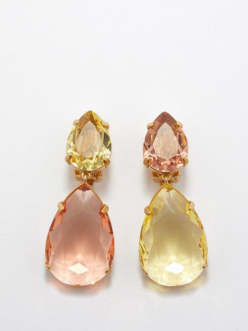 Roxanne Assoulin - Marvelous Crystal-embellished Clip Earrings - Womens - Yellow Multi