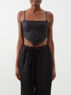 Staud - Loyalty Pointed-hem Linen Crop Top - Womens - Black