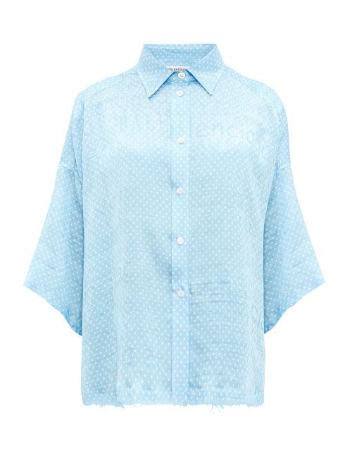 Matchesfashion.com Balenciaga - Logo Jacquard Polka Dot Print Silk Blouse - Womens - Light Blue