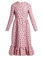 Matchesfashion.com Valentino - Heart Print Silk Crepe Midi Dress - Womens - Pink Print