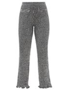 Paco Rabanne - Ribbed-knit Wool-blend Flared Trousers - Womens - Grey Multi