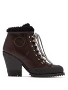 Matchesfashion.com Chlo - Shearling Lined Leather Ankle Boots - Womens - Brown